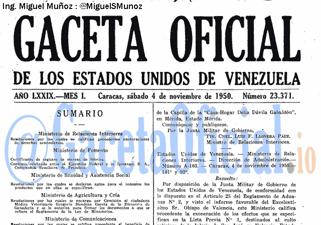 Gaceta Oficial 23371 del 4 Noviembre 1950