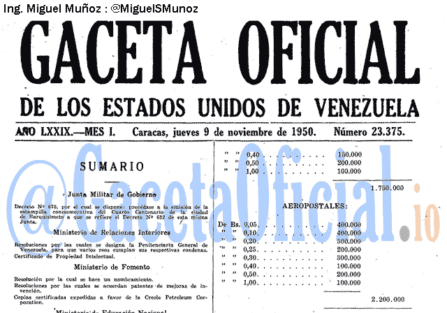 Gaceta Oficial 23375 del 9 Noviembre 1950