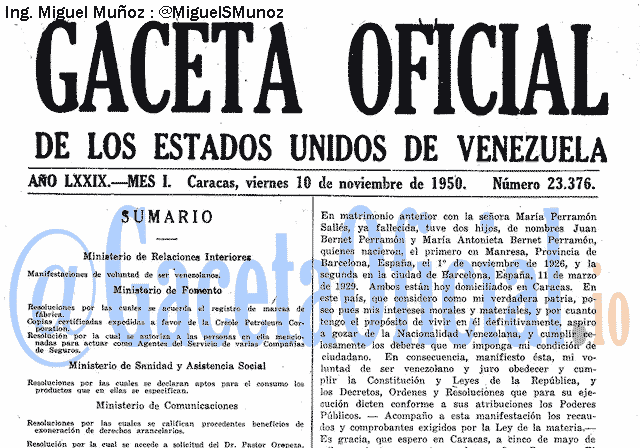 Gaceta Oficial 23376 del 10 Noviembre 1950