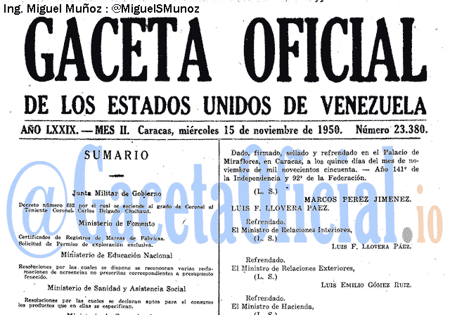 Gaceta Oficial 23380 del 15 Noviembre 1950