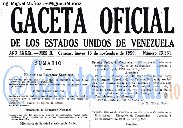 Gaceta Oficial 23381 del 16 Noviembre 1950