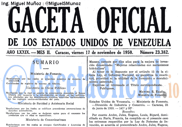 Gaceta Oficial 23382 del 17 Noviembre 1950