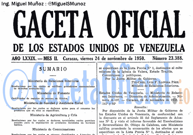 Gaceta Oficial 23388 del 24 Noviembre 1950