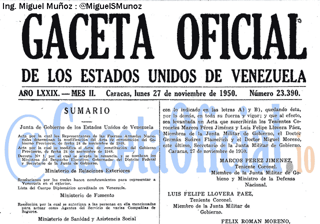 Gaceta Oficial 23390 del 27 Noviembre 1950