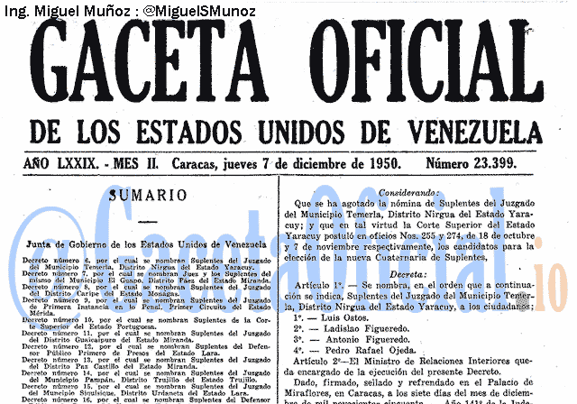 Gaceta Oficial 23399 del 7 Diciembre 1950