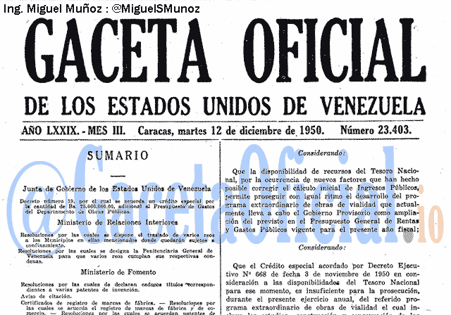 Gaceta Oficial 23403 del 12 Diciembre 1950