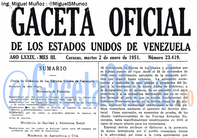 Gaceta Oficial 23419 del 2 Enero 1951