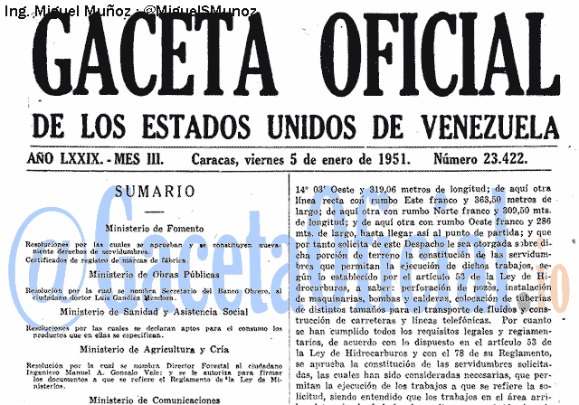 Gaceta Oficial 23422 del 5 Enero 1951