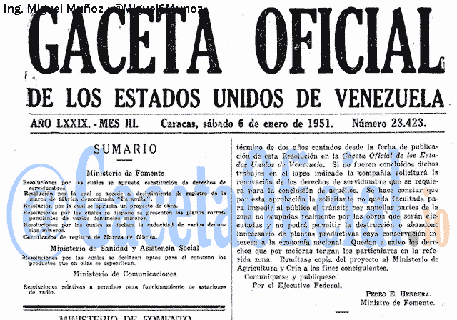 Gaceta Oficial 23423 del 6 Enero 1951