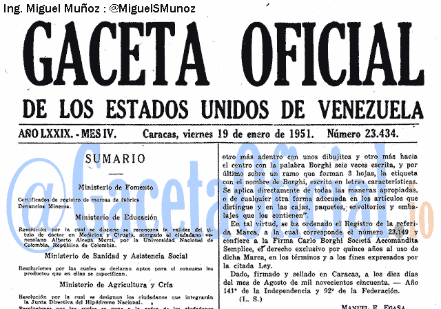 Gaceta Oficial 23434 del 19 Enero 1951