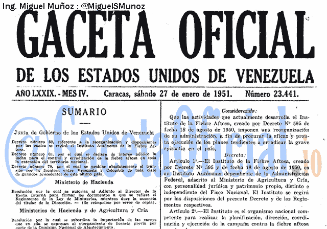 Gaceta Oficial 23441 del 27 Enero 1951