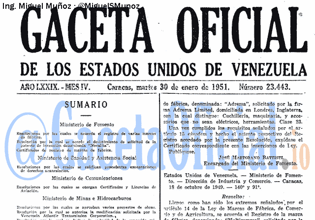 Gaceta Oficial 23443 del 30 Enero 1951