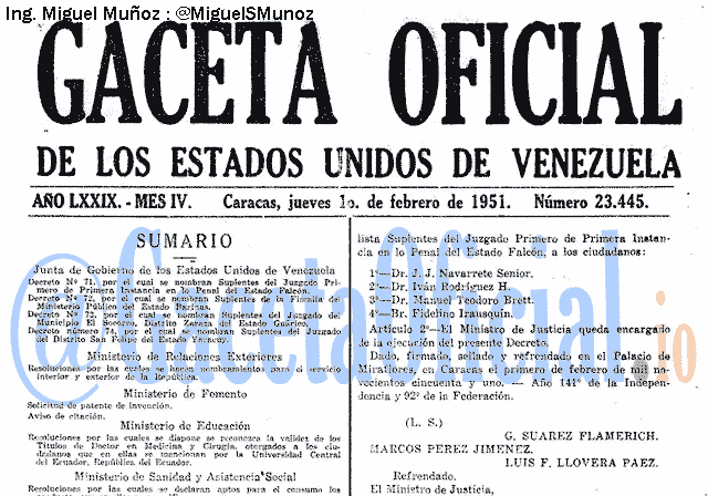 Gaceta Oficial 23445 del 1 Febrero 1951