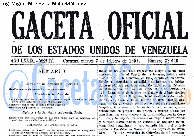Gaceta Oficial 23449 del 6 Febrero 1951