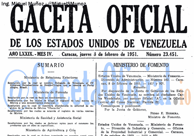 Gaceta Oficial 23451 del 8 Febrero 1951