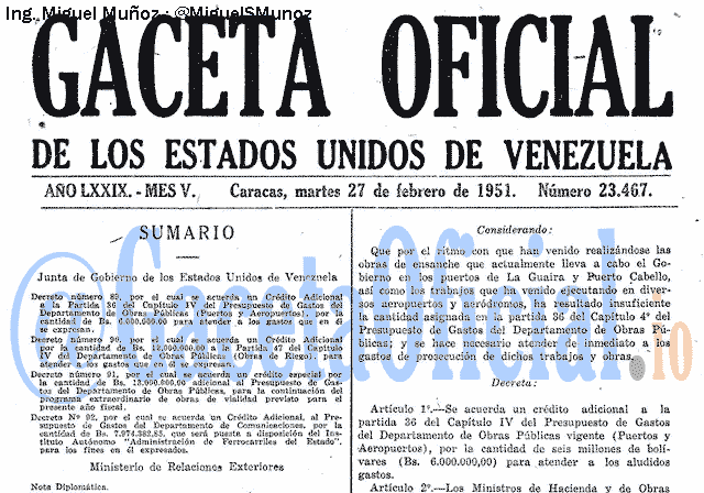 Gaceta Oficial 23467 del 27 Febrero 1951