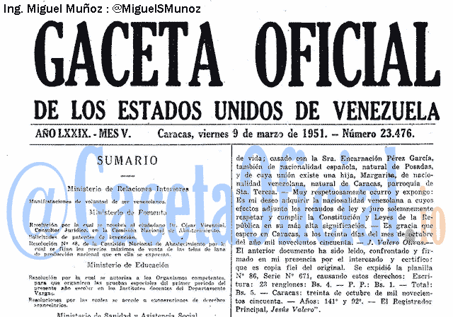 Gaceta Oficial 23476 del 9 Marzo 1951