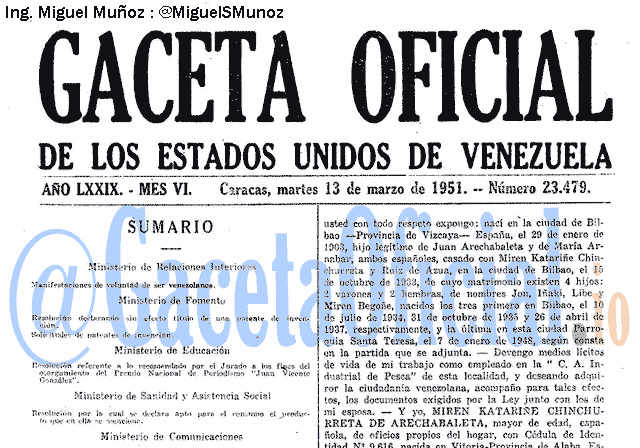 Gaceta Oficial 23479 del 13 Marzo 1951