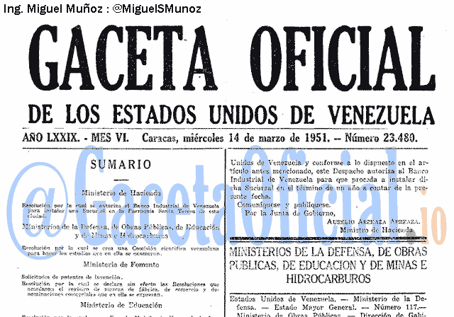 Gaceta Oficial 23480 del 14 Marzo 1951