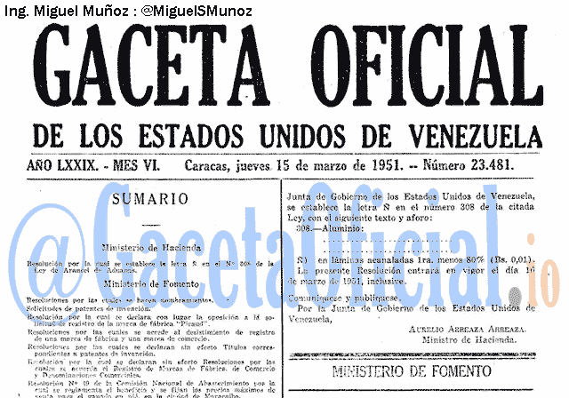 Gaceta Oficial 23481 del 15 Marzo 1951