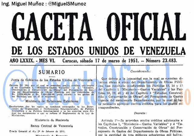 Gaceta Oficial 23483 del 17 Marzo 1951