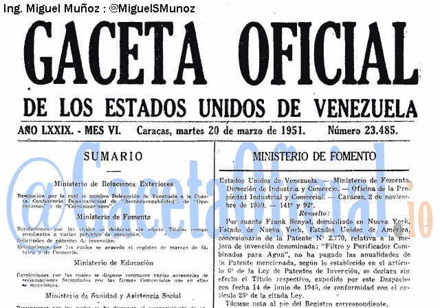 Gaceta Oficial 23485 del 20 Marzo 1951