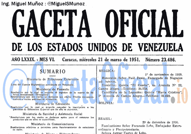 Gaceta Oficial 23486 del 21 Marzo 1951