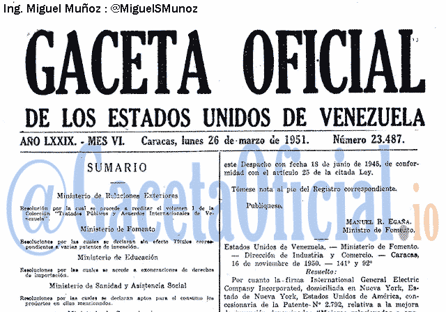 Gaceta Oficial 23487 del 26 Marzo 1951