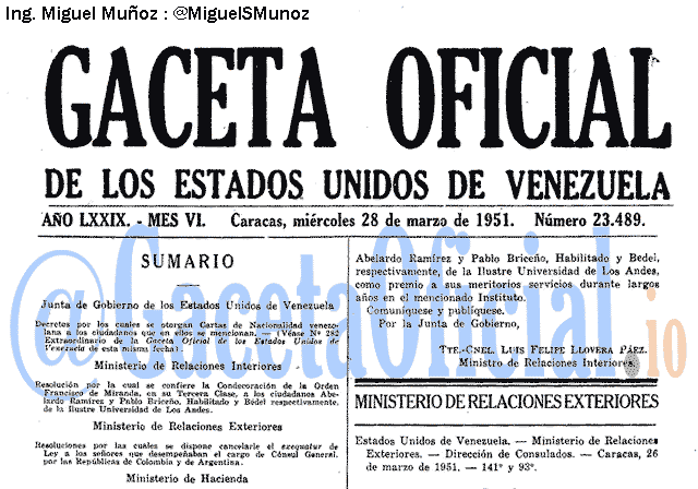Gaceta Oficial 23489 del 28 Marzo 1951