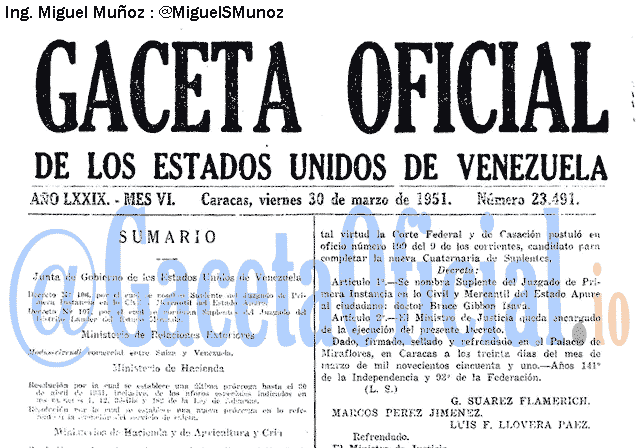 Gaceta Oficial 23491 del 30 Marzo 1951