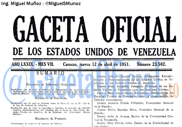 Gaceta Oficial 23502 del 12 Abril 1951