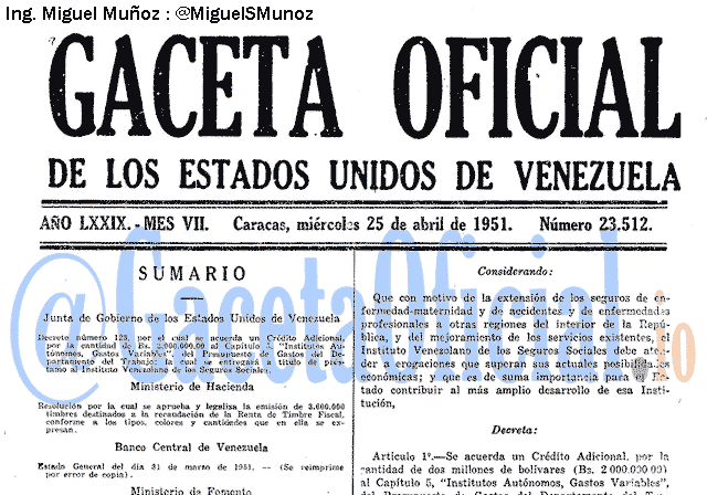 Gaceta Oficial 23512 del 25 Abril 1951