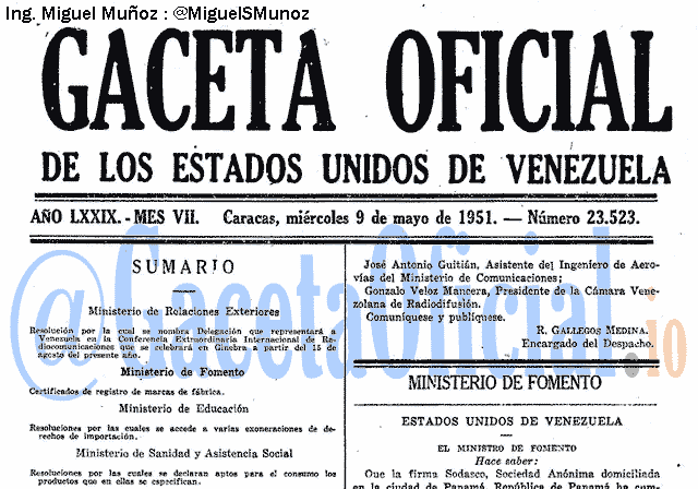 Gaceta Oficial 23523 del 9 Mayo 1951