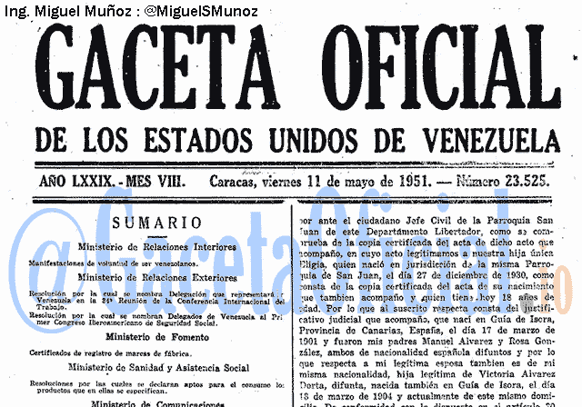 Gaceta Oficial 23525 del 11 Mayo 1951