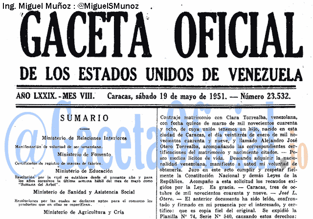 Gaceta Oficial 23532 del 19 Mayo 1951