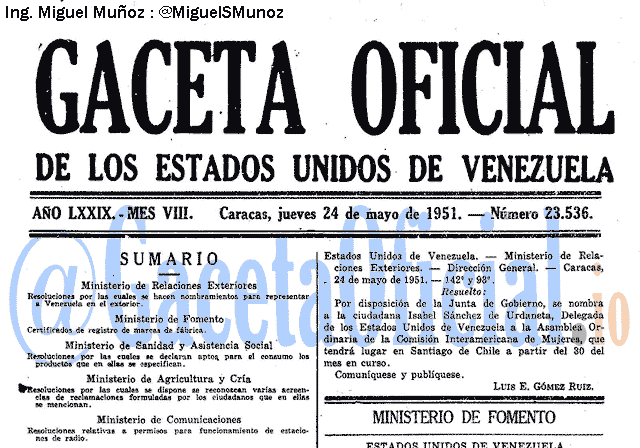 Gaceta Oficial 23536 del 24 Mayo 1951