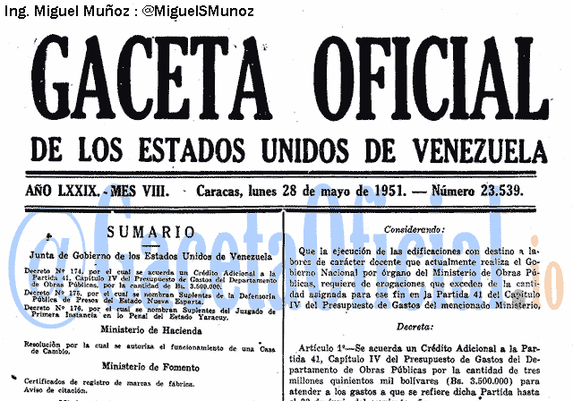 Gaceta Oficial 23539 del 28 Mayo 1951