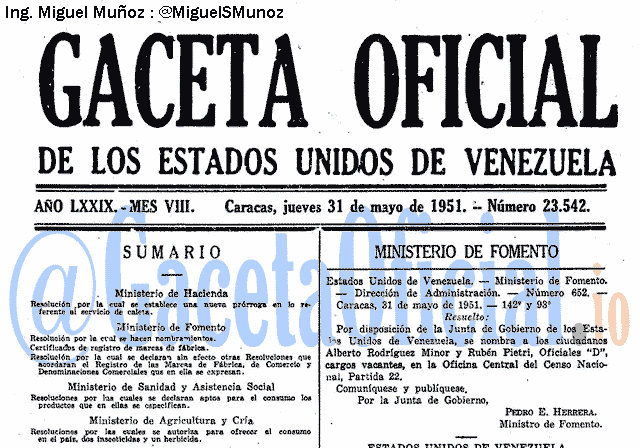 Gaceta Oficial 23542 del 31 Mayo 1951