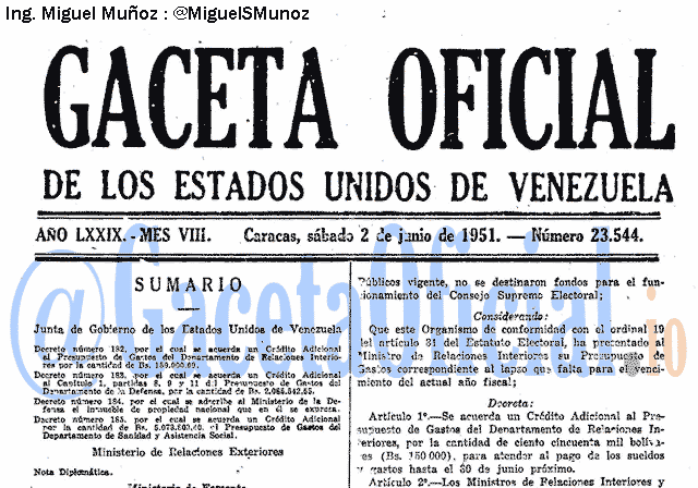 Gaceta Oficial 23544 del 2 Junio 1951