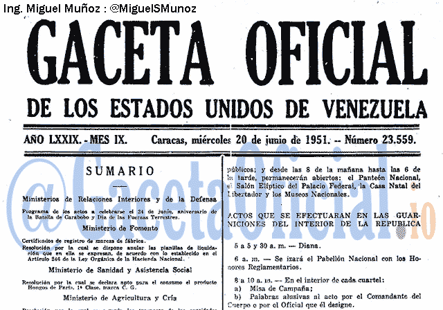 Gaceta Oficial 23559 del 20 Junio 1951