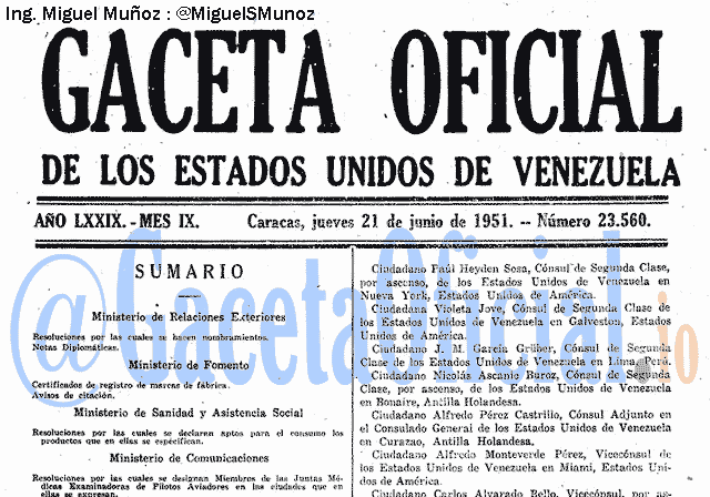 Gaceta Oficial 23560 del 21 Junio 1951