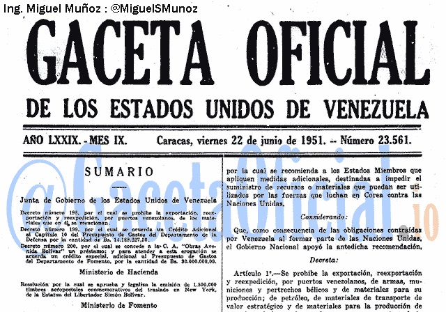 Gaceta Oficial 23561 del 22 Junio 1951