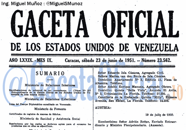 Gaceta Oficial 23562 del 23 Junio 1951