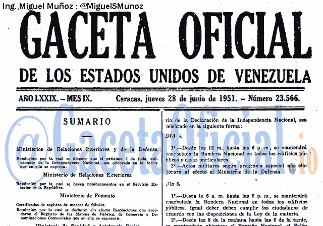 Gaceta Oficial 23566 del 28 Junio 1951