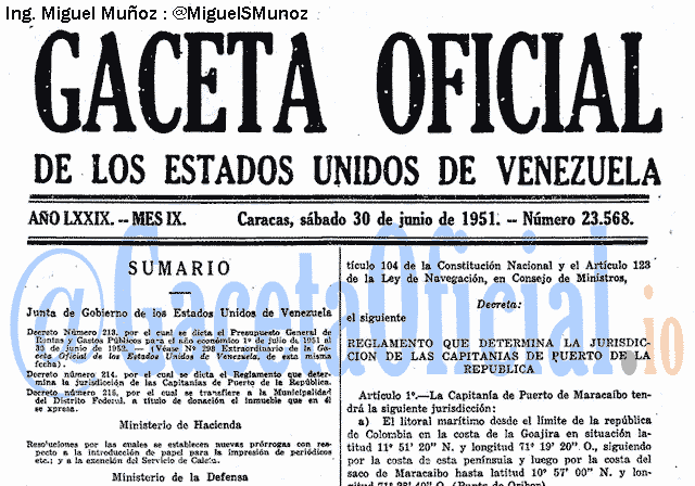 Gaceta Oficial 23568 del 30 Junio 1951
