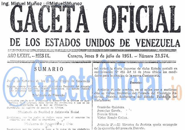 Gaceta Oficial 23574 del 9 Julio 1951