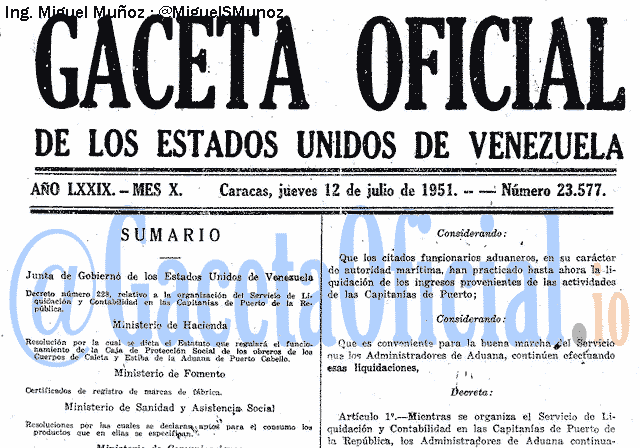 Gaceta Oficial 23577 del 12 Julio 1951