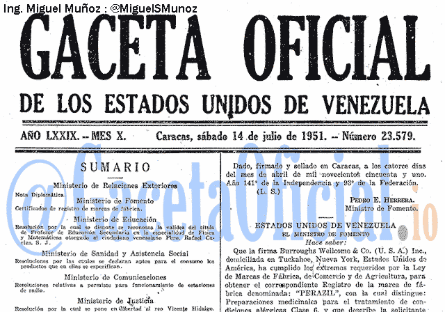 Gaceta Oficial 23579 del 14 Julio 1951