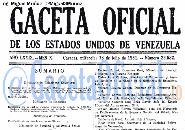 Gaceta Oficial 23582 del 18 Julio 1951