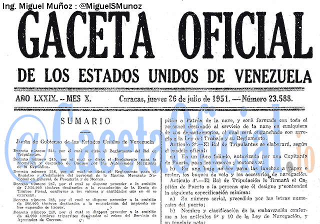 Gaceta Oficial 23588 del 26 Julio 1951